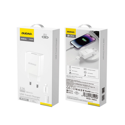 Netværksoplader med Lightning-kabel Dudao A4EU, 10W, 2.1A, 1 x USB-A, Hvid