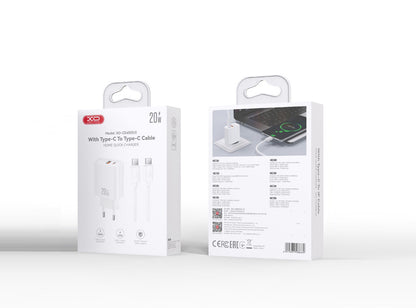 Netoplader med USB-C-kabel XO Design CE40, 20W, 3A, 1 x USB-A - 1 x USB-C, Hvid