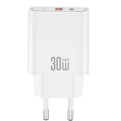 XO Design CE42 USB-C Cable Wall Charger, 30W, 3A, 1 x USB-A - 1 x USB-C, White