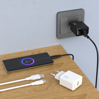 Netoplader med USB-C-kabel Dudao A23TEU, 12W, 2.4A, 1 x USB-A, Sort