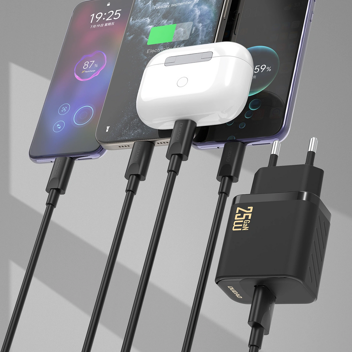 Netoplader med USB-C-kabel Dudao A27STEU, 25W, 3A, 1 x USB-A, Sort