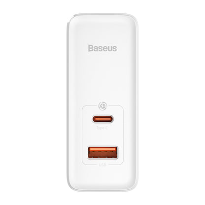 Netværksoplader med USB-C Kabel Baseus GaN5 Pro, 100W, 3A, 1 x USB-A - 1 x USB-C, Hvid CCGP090202