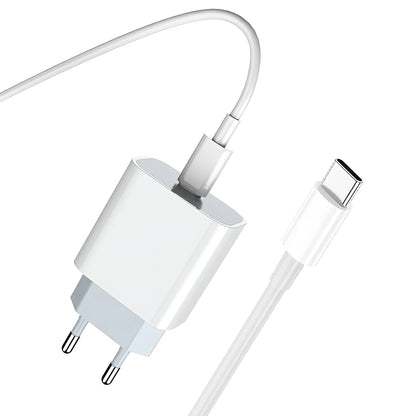 Netadapter med USB-C-kabel Prestico F8S, 20W, 3A, 1 x USB-C, Hvid