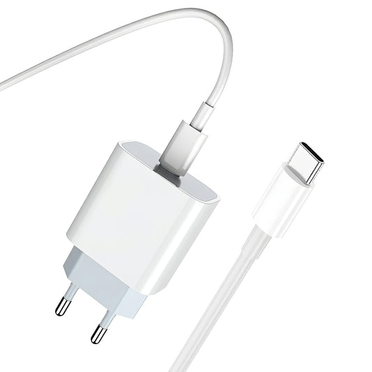 Netadapter med USB-C-kabel Prestico F8S, 20W, 3A, 1 x USB-C, Hvid