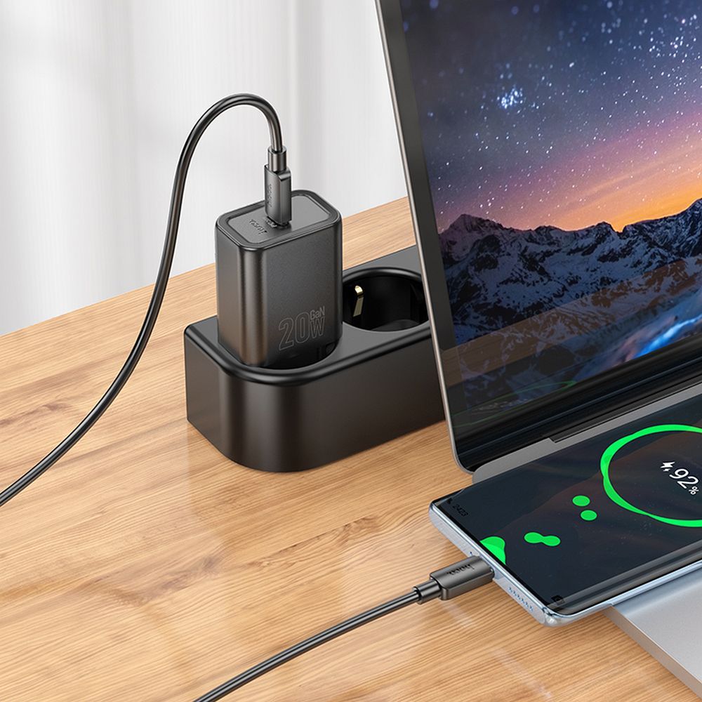 Network Charger with USB-C Cable HOCO N60, 20W, 3A, 1 x USB-C, Black