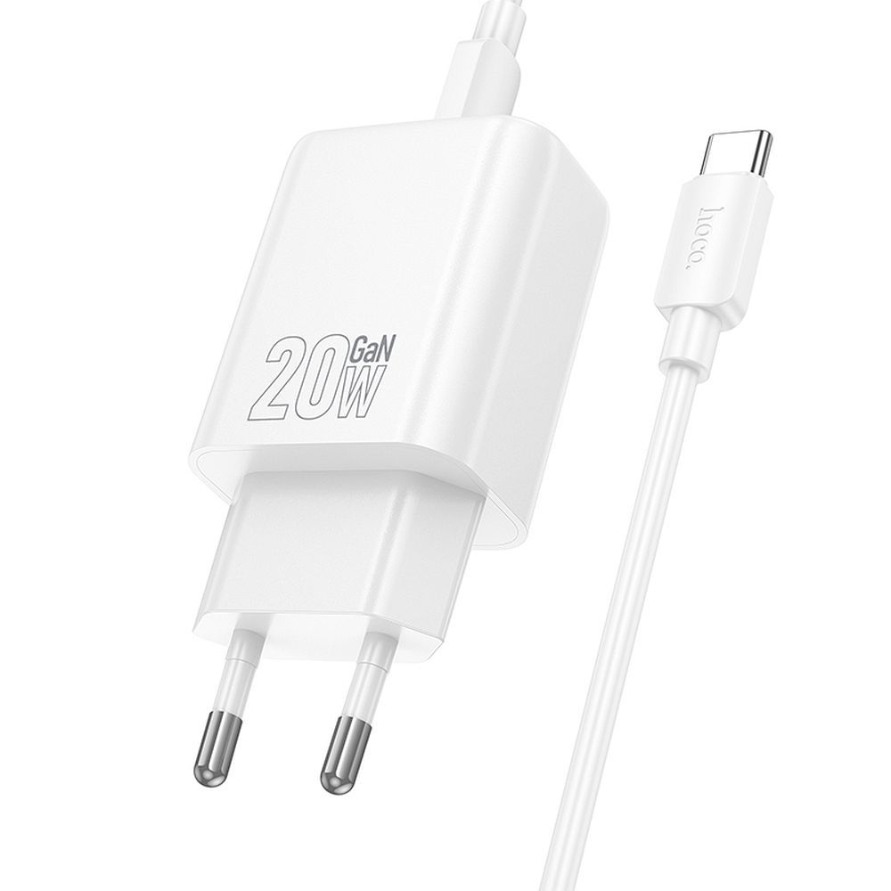 Netværksoplader med USB-C Kabel HOCO N61, 20W, 3A, 1 x USB-A - 1 x USB-C, Hvid