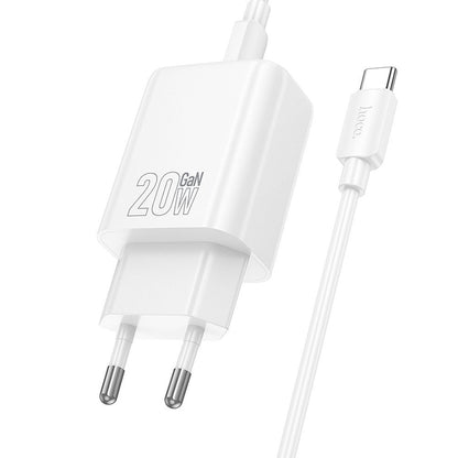 Netværksoplader med USB-C Kabel HOCO N61, 20W, 3A, 1 x USB-A - 1 x USB-C, Hvid