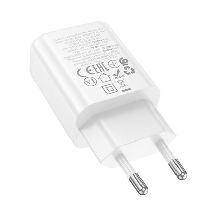 HOCO N63 Netværksoplader, 30W, 3A, 1 x USB-A - 1 x USB-C, Hvid