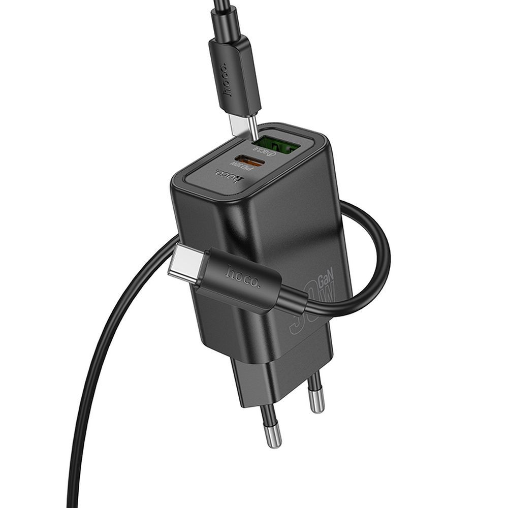 Netværksoplader med USB-C Kabel HOCO N63, 30W, 3A, 1 x USB-A - 1 x USB-C, Sort
