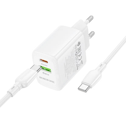Netværksoplader med USB-C kabel Borofone BN27 Fuente, 20W, 3A, 1 x USB-A - 1 x USB-C, Hvid