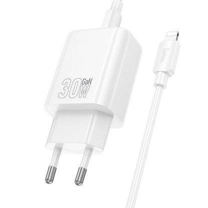 Netværksoplader med Lightning-kabel HOCO N63, 30W, 3A, 1 x USB-A - 1 x USB-C, Hvid