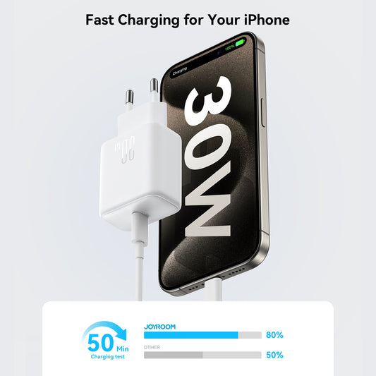Netværksoplader med USB-C kabel Joyroom JR-TCF24, 30W, 3A, 1 x USB-C, Hvid