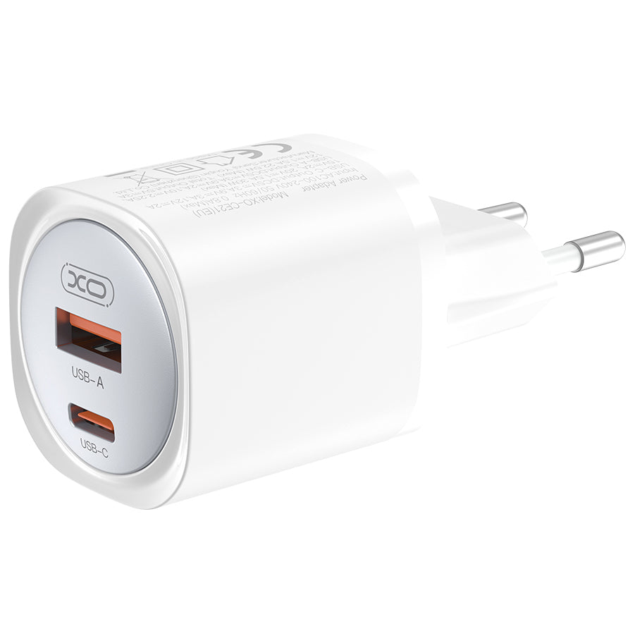 Netværksoplader med USB-C kabel XO Design CE21, 30W, 3A, 1 x USB-A - 1 x USB-C, Hvid