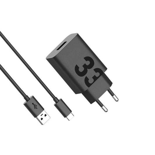 Motorola Netværksoplader med USB-C Kabel, 33W, 3A, 1 x USB-A, Sort PG38C06448