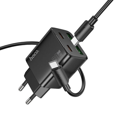 Netværksoplader med USB-C Kabel HOCO N56, 30W, 3A, 2 x USB-A - 2 x USB-C, Sort