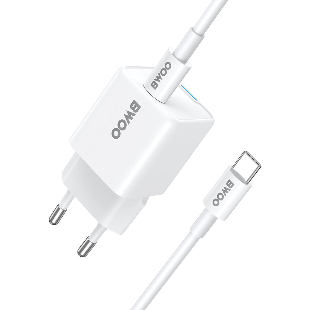 Netværksoplader med USB-C Kabel BWOO CDA211, 30W, 3A, 1 x USB-C, Hvid