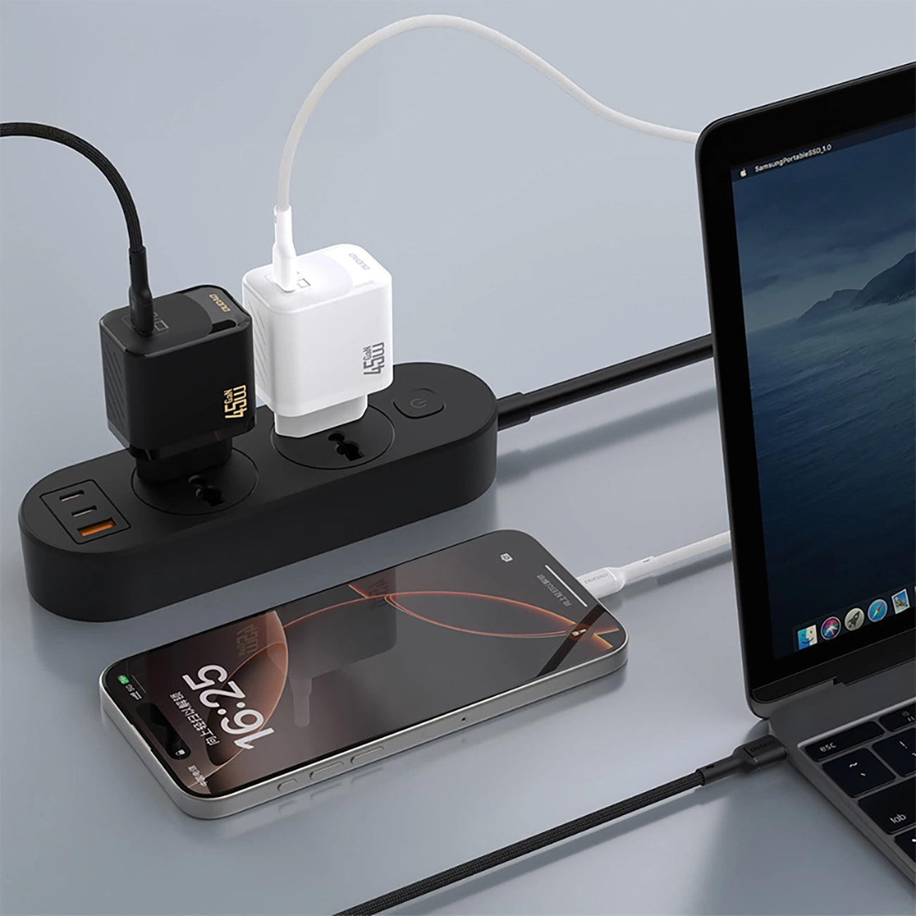 Netværksoplader med USB-C kabel Dudao A28C, 45W, 3A, 1 x USB-C, Hvid