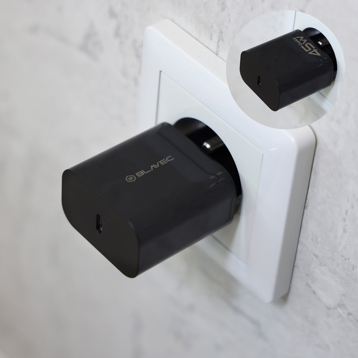 Netværksoplader med USB-C Kabel Blavec BC-7, 45W, 3A, 1 x USB-C, Sort