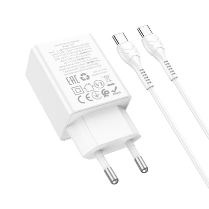 Netværksoplader med USB-C Kabel HOCO N71, 30W, 3A, 1 x USB-A - 1 x USB-C, Hvid