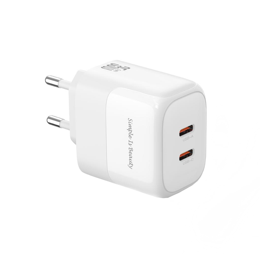 Netværksoplader med Lightning-kabel XO Design L140, 35W, 3A, 2 x USB-C, Hvid