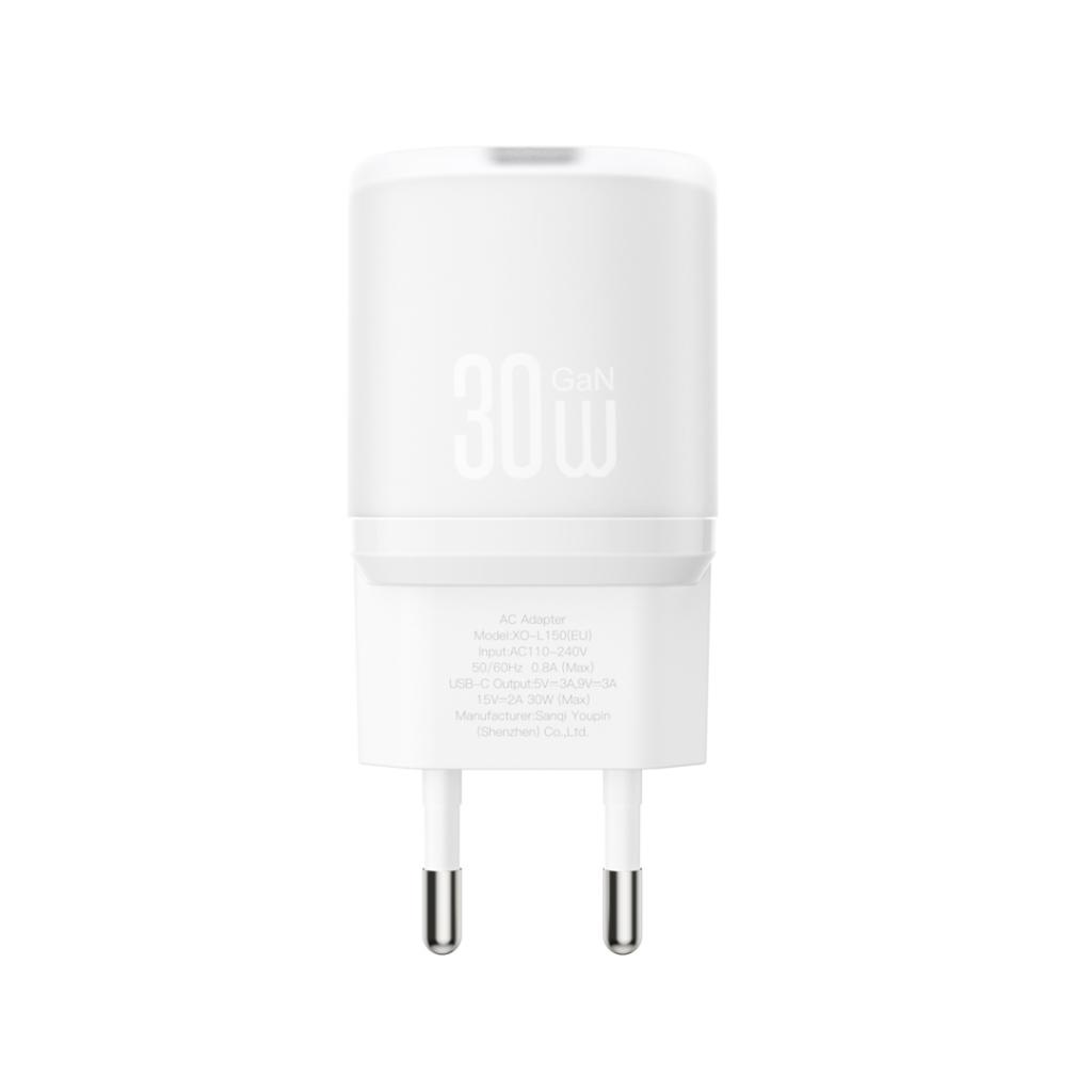 Netværksoplader med USB-C kabel XO Design L150, 30W, 3A, 1 x USB-C, Hvid