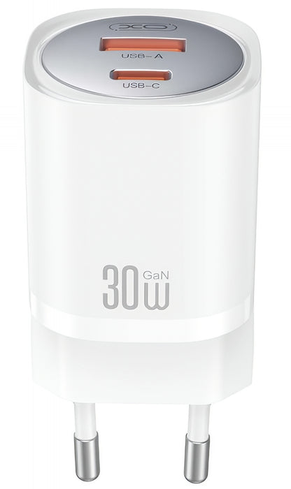 Netværksoplader med Lightning-kabel XO Design CE21, 30W, 3A, 1 x USB-A - 1 x USB-C, Hvid