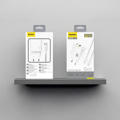 Network Charger with USB-C Cable Dudao A27TCEU, 30W, 1 x USB-A - 1 x USB-C, White