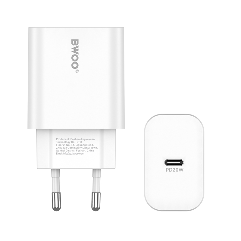 Netværksoplader med Lightning-kabel BWOO CDA233, 20W, 3A, 1 x USB-C, Hvid