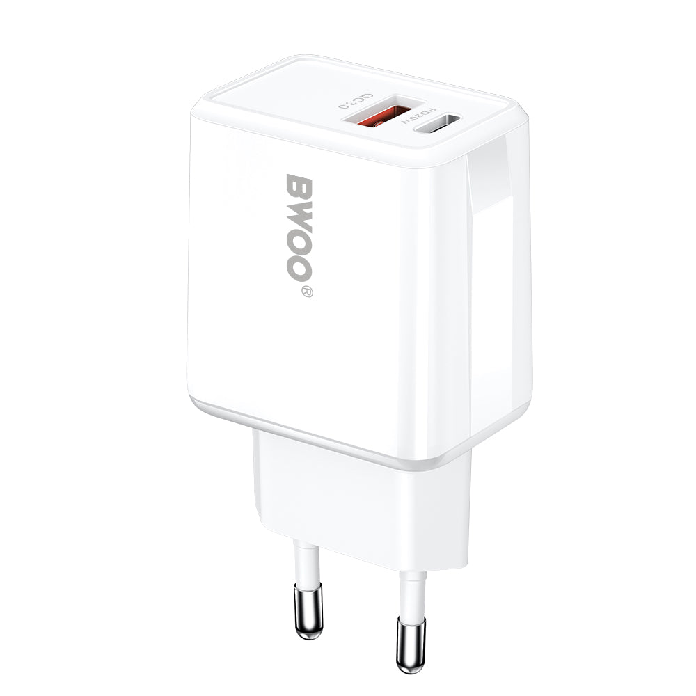 Netværksoplader med USB-C kabel BWOO CDA182, 38W, 3A, 1 x USB-A - 1 x USB-C, Hvid
