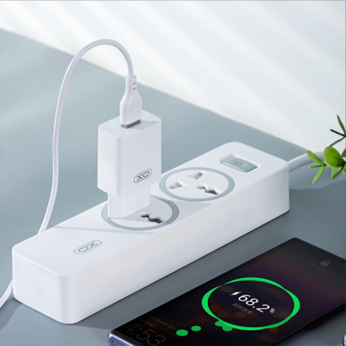 Netoplader med USB-C-kabel XO Design L99, 12W, 2.4A, 1 x USB-A, Hvid