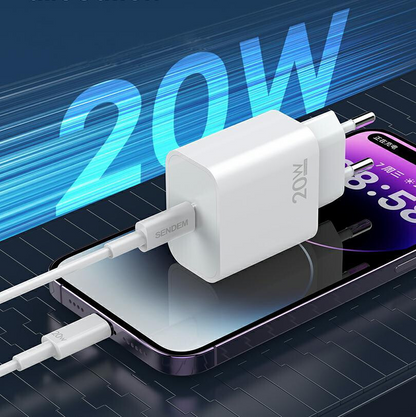Netoplader med USB-C-kabel Sendem OG73, 20W, 3A, 1 x USB-C, Hvid