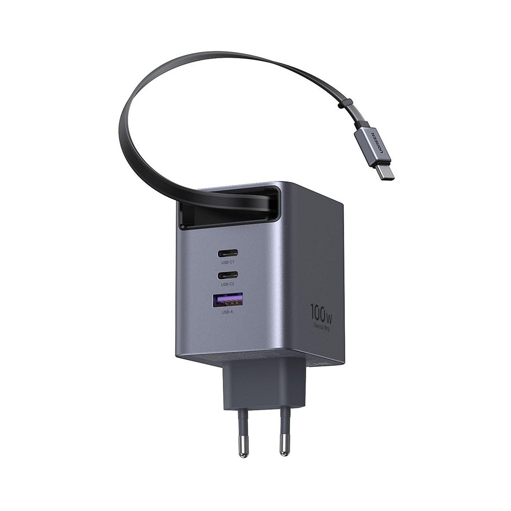 Netoplader med USB-C-kabel UGREEN X616 (65828), 100W, 5A, 1 x USB-A - 3 x USB-C, Grå