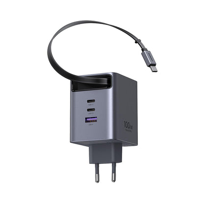 Netoplader med USB-C-kabel UGREEN X616 (65828), 100W, 5A, 1 x USB-A - 3 x USB-C, Grå