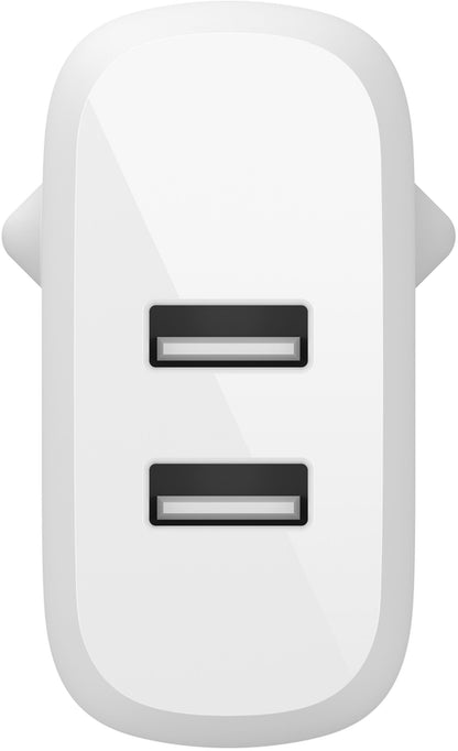 Netoplader med USB-C-kabel Belkin BoostCharge Dual, 24W, 2,4A, 2 x USB-A, Hvid WCE001vf1MWH