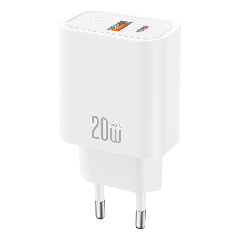Netoplader med USB-C-kabel XO Design CE40, 20W, 3A, 1 x USB-A - 1 x USB-C, Hvid