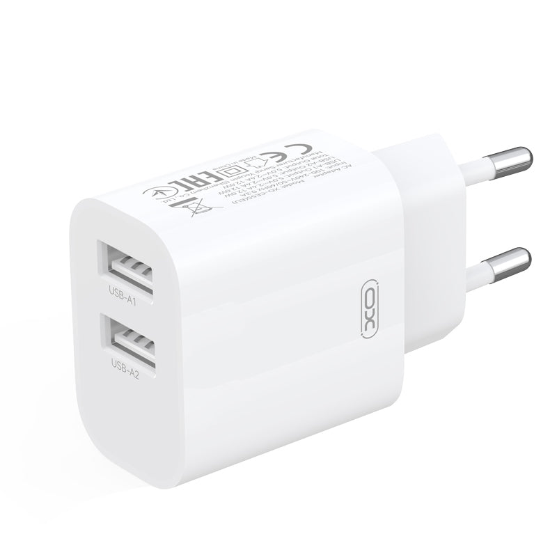 XO Design CE55 netoplader med Lightning-kabel, 12 W, 2,4 A, 2 x USB-A, hvid