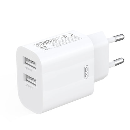 XO Design CE55 netoplader med Lightning-kabel, 12 W, 2,4 A, 2 x USB-A, hvid