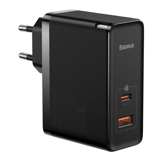 Netværksoplader med USB-C kabel Baseus GaN5 Pro, 100W, 3A, 1 x USB-A - 1 x USB-C, Sort CCGP090201