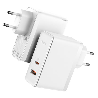 Netværksoplader med USB-C Kabel Baseus GaN5 Pro, 100W, 3A, 1 x USB-A - 1 x USB-C, Hvid CCGP090202
