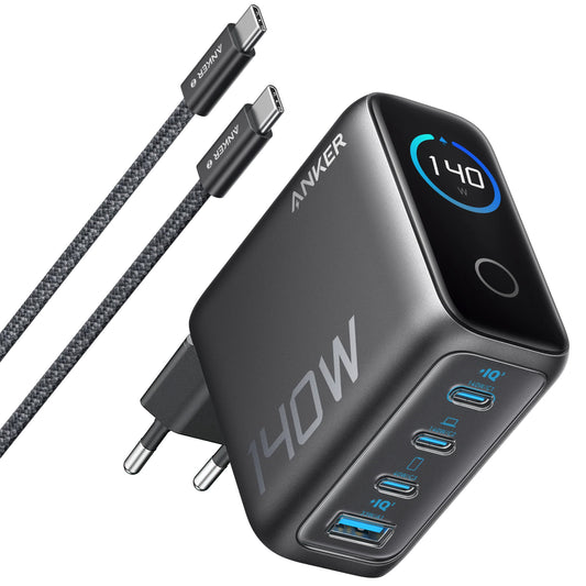 Netværksoplader med USB-C kabel Anker Zolo, 140W, 5A, 1 x USB-A - 3 x USB-C, Sort B2697GZ1