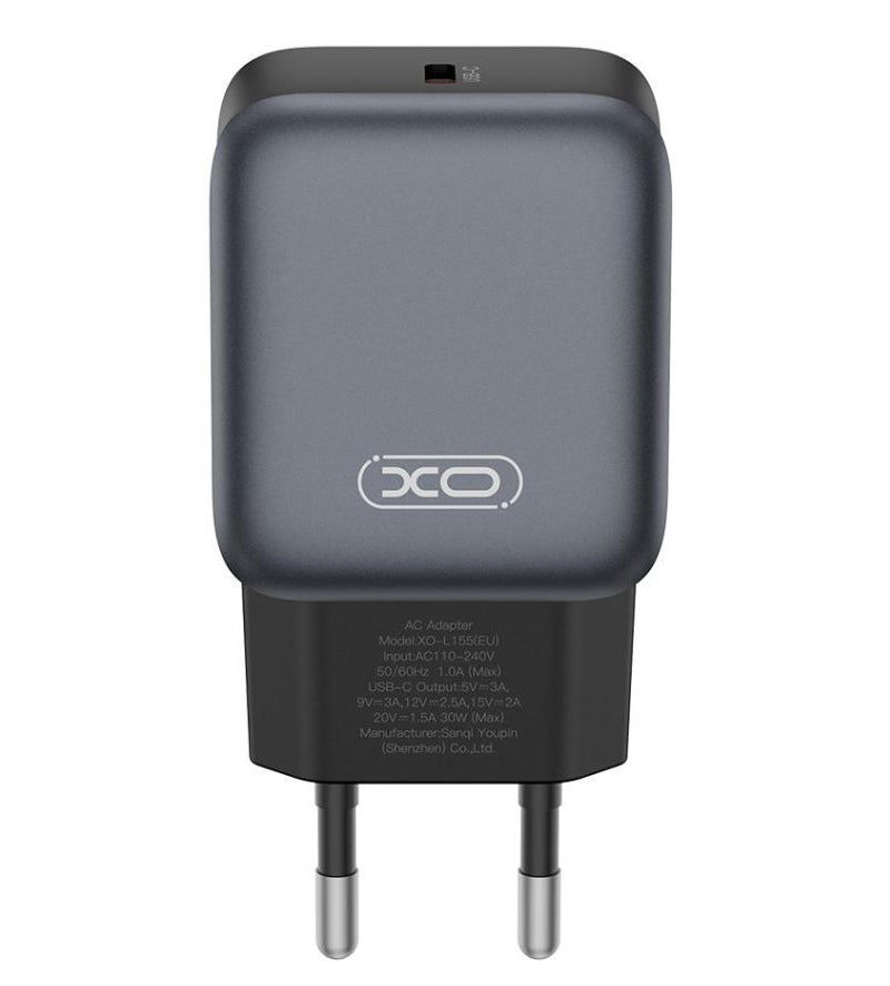 Netværksoplader med USB-C kabel XO Design L155, 30W, 3A, 1 x USB-C, Sort