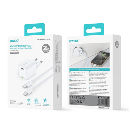 Netværksoplader med USB-C Kabel BWOO CDA211, 30W, 3A, 1 x USB-C, Hvid