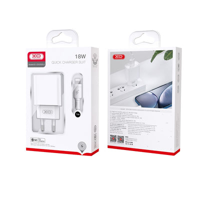 Netværksoplader med USB-C kabel XO Design CE02D, 18W, 3A, 1 x USB-A, Hvid