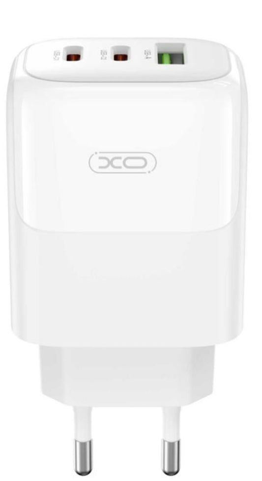 Netværksoplader med USB-C kabel XO Design L139, 65W, 4.5A, 1 x USB-A - 2 x USB-C, Hvid