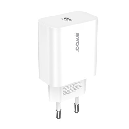 Netværksoplader med Lightning-kabel BWOO CDA233, 20W, 3A, 1 x USB-C, Hvid