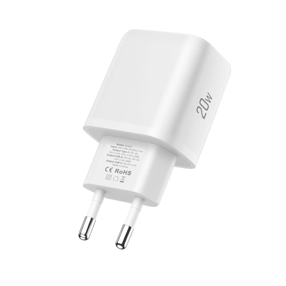 Netoplader med Lightning-kabel Tech-Protect NCA20, 20W, 3A, 1 x USB-A - 1 x USB-C, Hvid