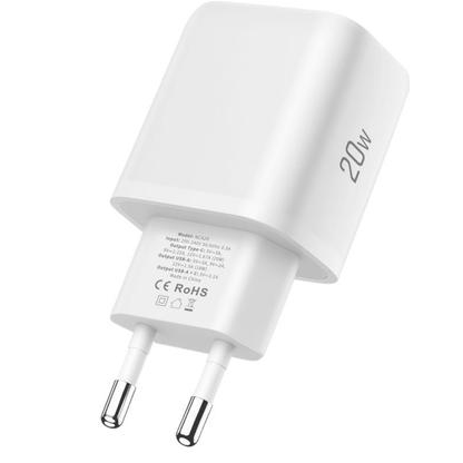Netoplader med USB-C-kabel Tech-Protect NCA20, 20W, 3A, 1 x USB-A - 1 x USB-C, Hvid