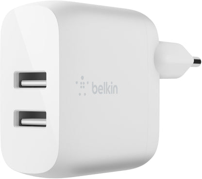 Netoplader med USB-C-kabel Belkin BoostCharge Dual, 24W, 2,4A, 2 x USB-A, Hvid WCE001vf1MWH