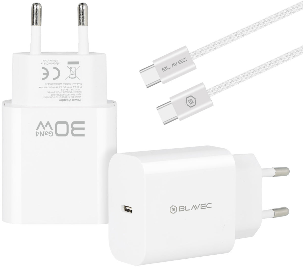 Blavec BC-14 USB-C-netoplader med kabel, 30 W, 3 A, 1 x USB-C, hvid