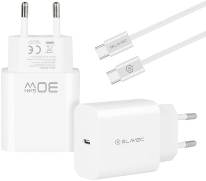 Blavec BC-14 USB-C-netoplader med kabel, 30 W, 3 A, 1 x USB-C, hvid